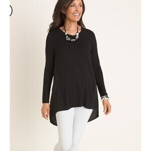 Chico's Relaxed Fit Hi- Low Hem Woven-Back Tunic Top Women Size‎ 3P XLP Black